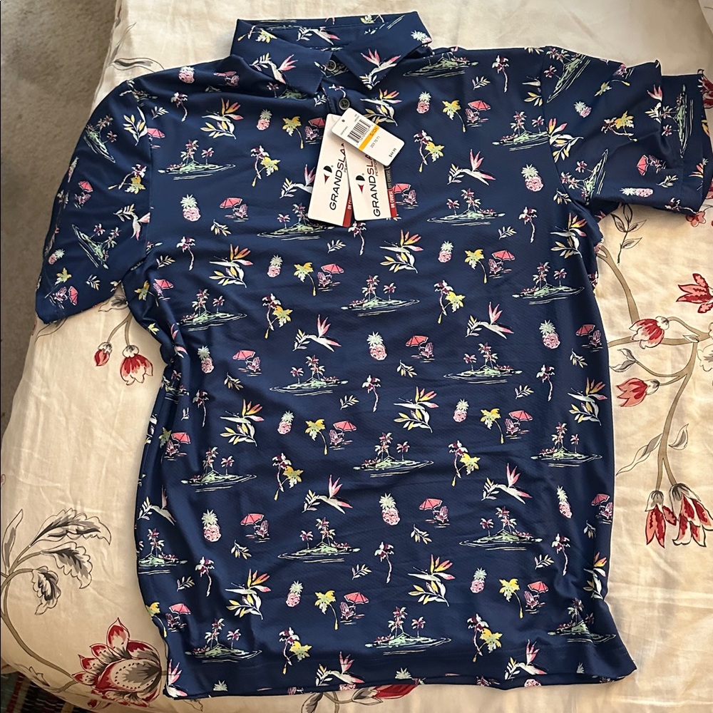 Grand Slam Blue Tropical Performance Polo